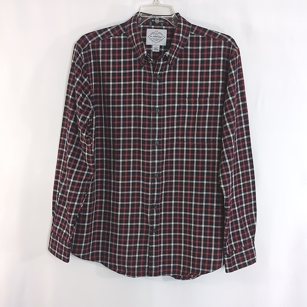 St. John's Bay 100% Cotton Brushed Flannel Shirt Button Down Collar Size L Large
